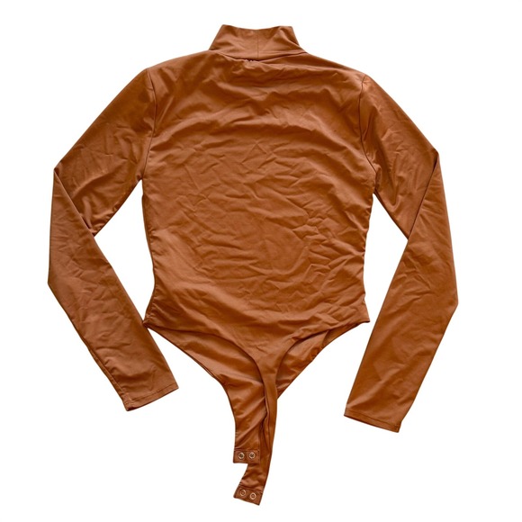 Forever 21 Long Sleeve Mock Neck Thong Bodysuit Cinnamon Brown Size L - Picture 2 of 6